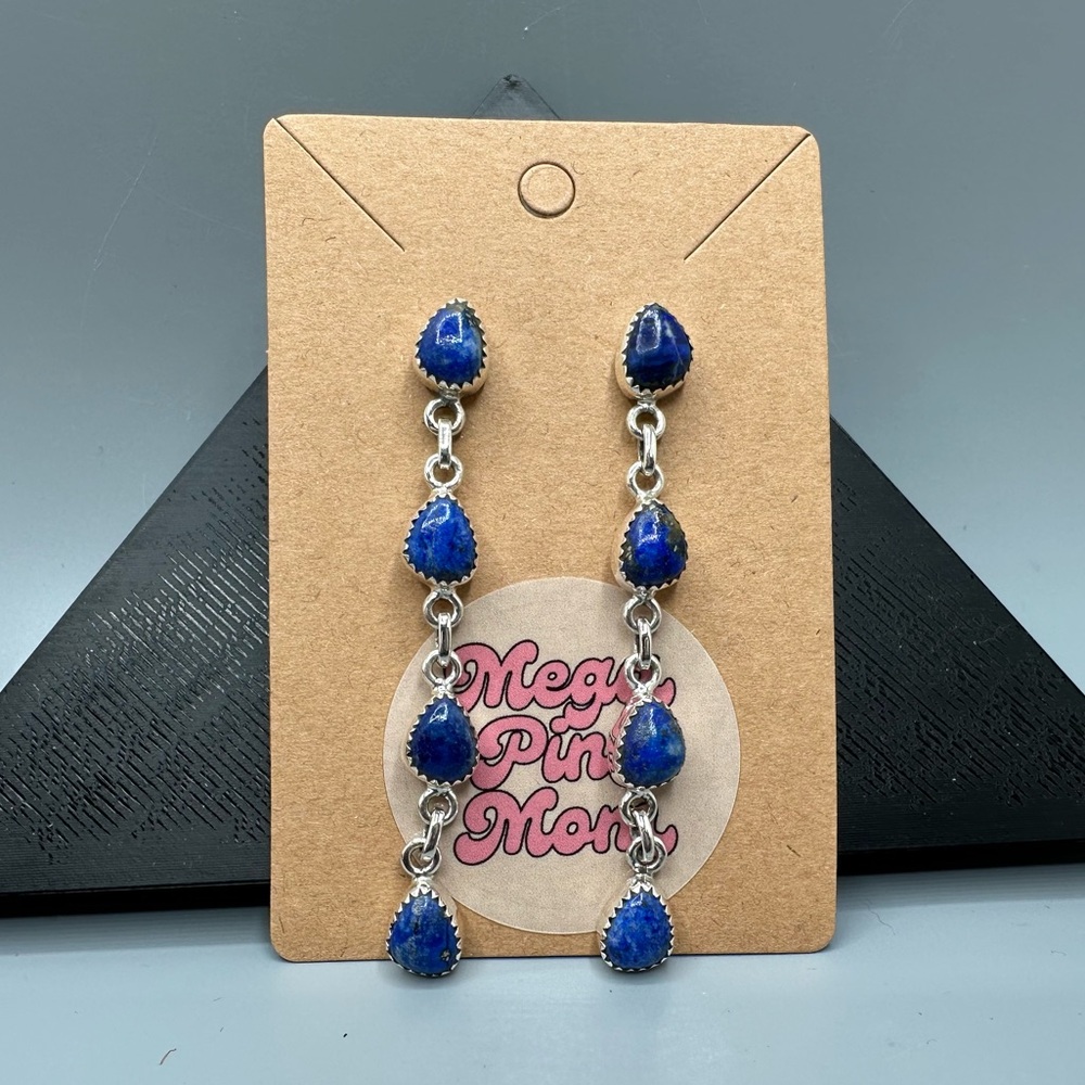 Blue Sea Sediment Jasper Sterling Silver 925 Handmade Post Back Dangle Earrings